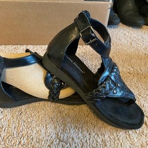 Black Sandles with memory foam foot bed. Extremely comfortable but never worn